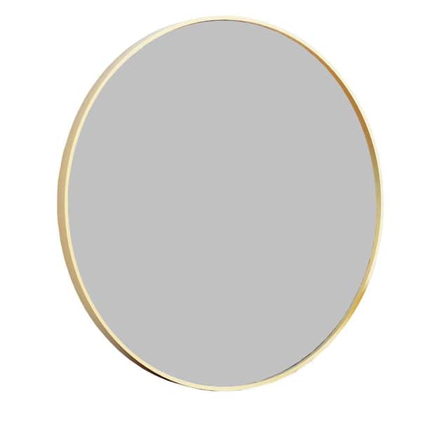 Unbranded Gold 20 in W x 20 in. H Art Deco Round Glass Framed Mirror Wall Mirror Wall Decor Mirror