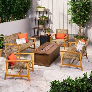 Breakwater Natural and Grey 6-Piece Wood Outdoor Patio Fire Pit Seating Set