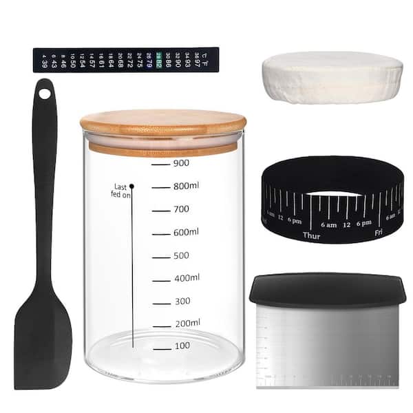 2-Pack Clear Glass 32 oz. Sourdough Starter Jar, Sourdough Starter Jar Kit with Thermometer, Cloth Cover, Spatula Cutter