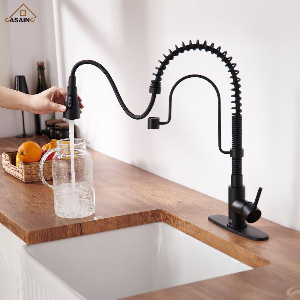 Matte Black Stainless Steel Pull-Down Kitchen Faucet with Spray