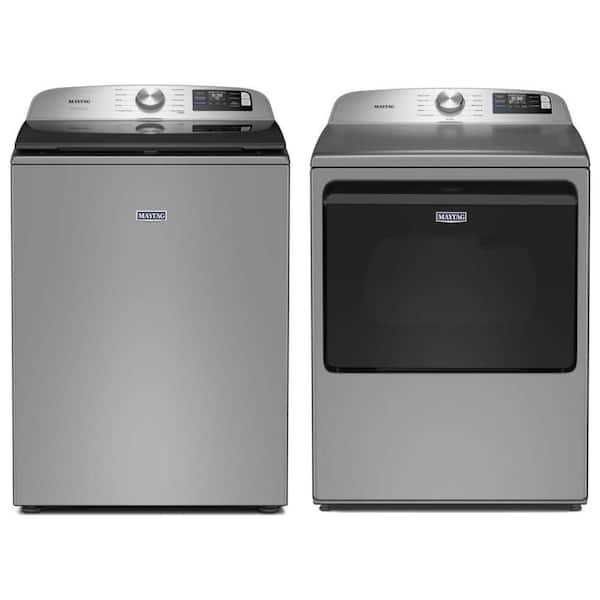 5.2 cu. ft. Top Load Washer and 7.4 cu. ft. Front Load Dryer in Classic Silver Set