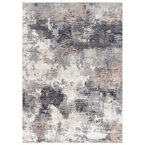 Benjara Modern White/Blue/Brown 8 ft. x 10 ft. Abstract Area Rug