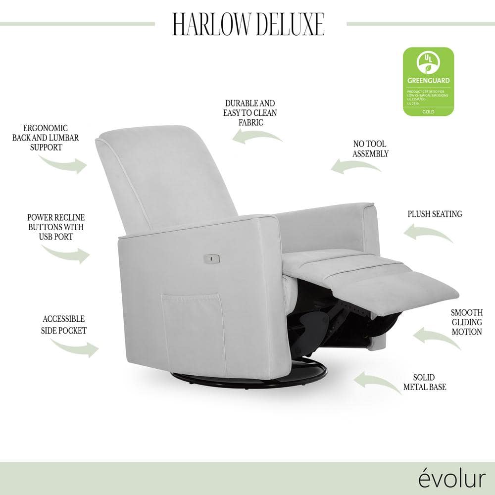 Harlow Deluxe 31" Gray Metal Swivel & Power Recliner with USB