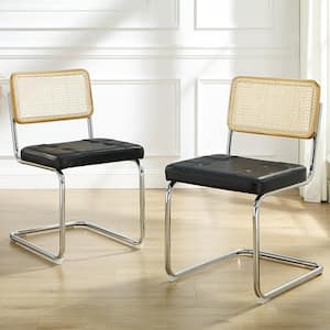 SIASY Black Faux Leather Accent Cane Side Chair Set of 2