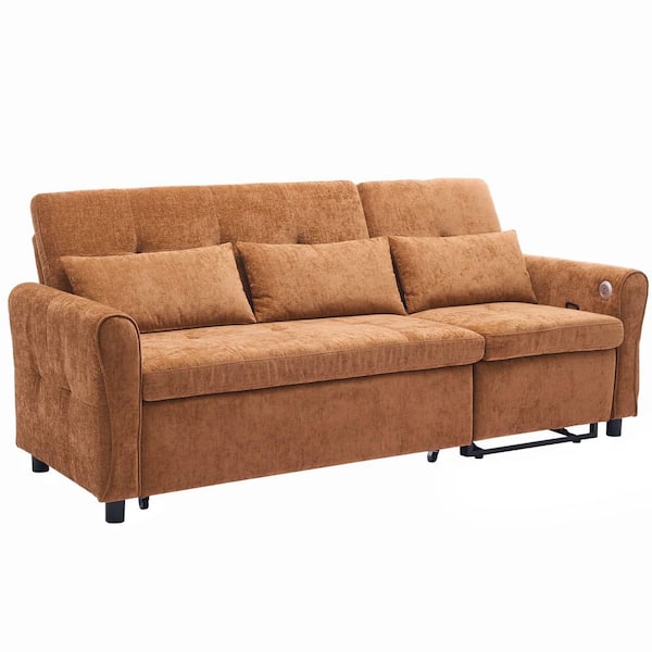 Luxury Collection 2-in-1 82 in. Flared Arm Chenille Modern Rectangle Recling Sofa in Orange with USB Ports