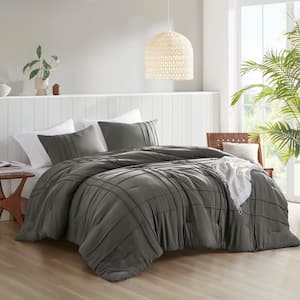 Porter 3-Piece Grey King/Cal Microfiber King Soft Washed Pleated Comforter Set