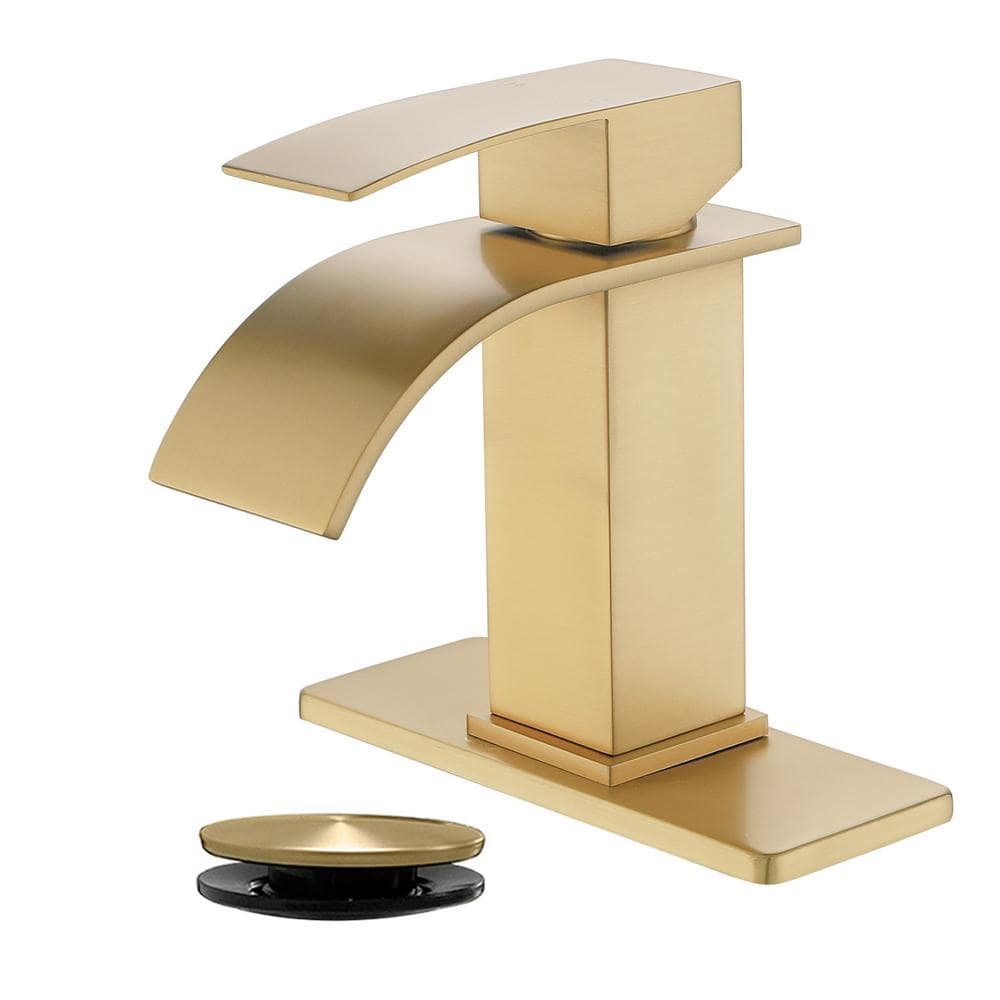 Single Handle Single Hole Waterfall Bathroom Faucet with Pop-Up Drain Stainless Steel Sink Vanity Taps in Brushed Gold price history on PriceWatchPro