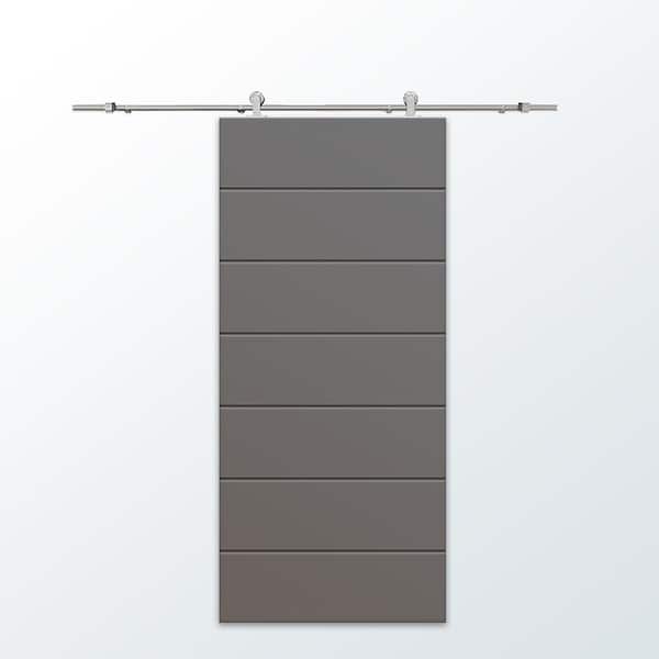CALHOME 36 in. x 96 in. Light Gray Stained Composite MDF Paneled Interior Sliding Barn Door with Hardware Kit
