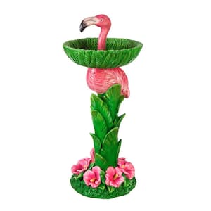 27.5 in. Tall Resin Pedestal Flamingo Birdbath