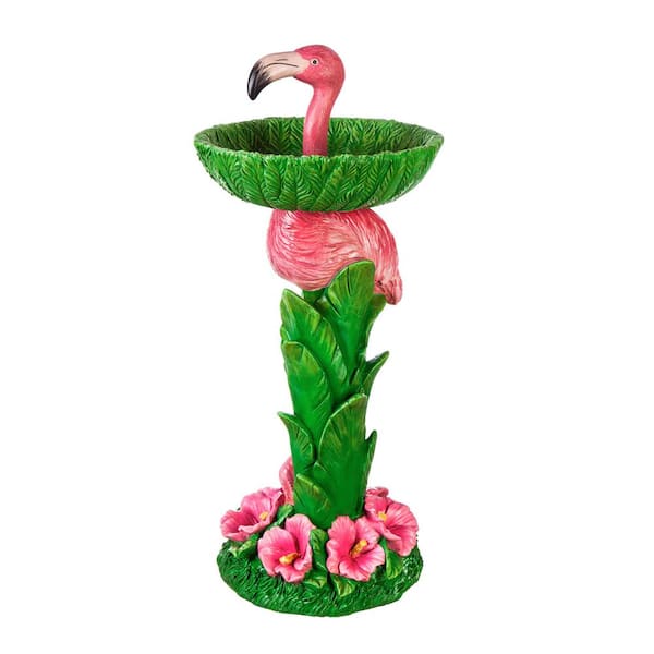 Evergreen 27.5 in. Tall Resin Pedestal Flamingo Birdbath