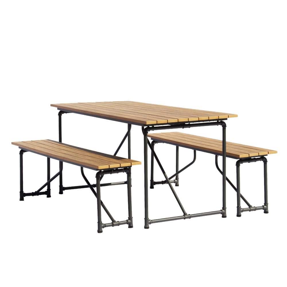 Courtyard Casual Steamfitter Steel Outdoor Picnic Table and Benches