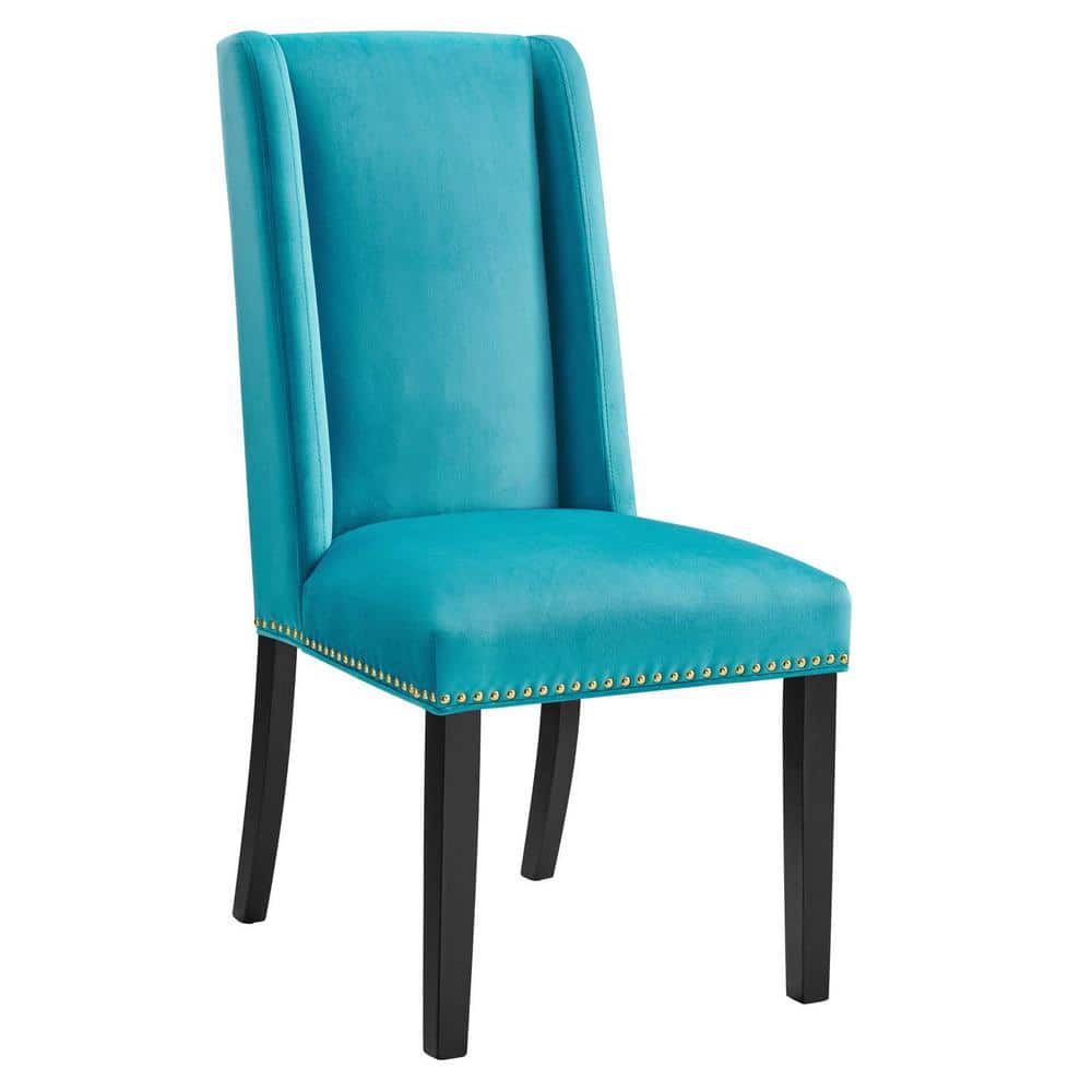 Elegant Blue Velvet Upholstered Side Chair with Nailhead Trim