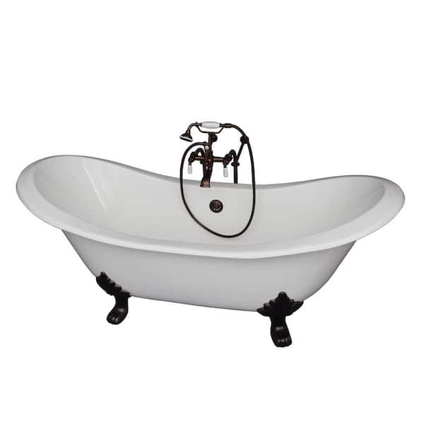 Barclay Products 5.9 ft. Cast Iron Lion Paw Feet Double Slipper Tub in White with Oil Rubbed Bronze Accessories
