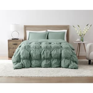 Oversized Puffer 3-Piece Green Microfiber King Comforter Set