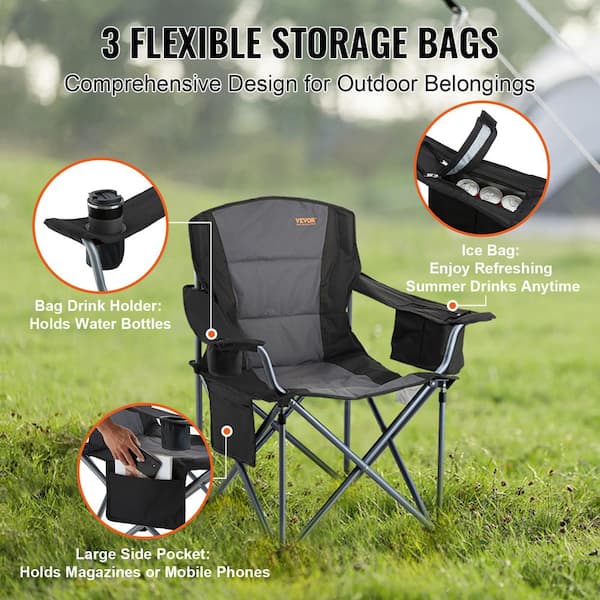 VEVOR Camping Folding Chair for Adults Portable Heavy-Duty Outdoor Quad  Lumbar Back Padded Arm Chairs in Black HWZDYCY450LBSFODNV0 - The Home Depot