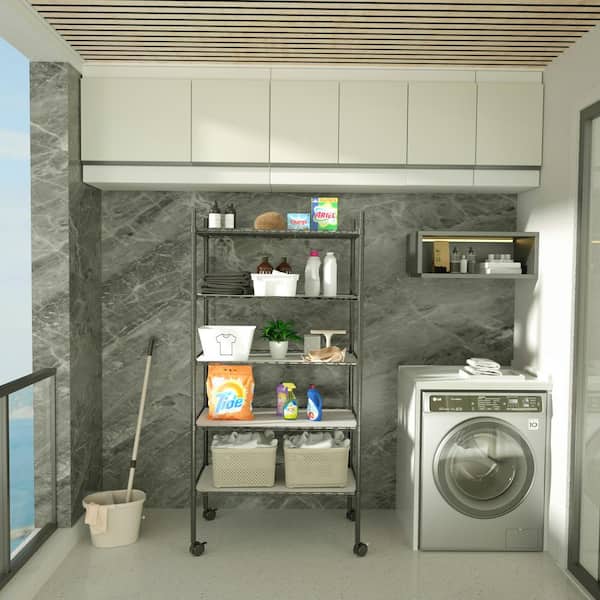 60.00 in. H x 30.00 in. W x 14.00 in. D 5-Layer Outdoor Black Metal Storage Shelf, Adjustable, with Horizontal Corners