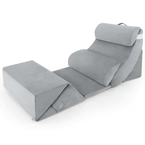 Gymax 7-Pieces Body Bed Wedge Pillow Set Adjustable Back Neck Leg Support Memory Foam Grey