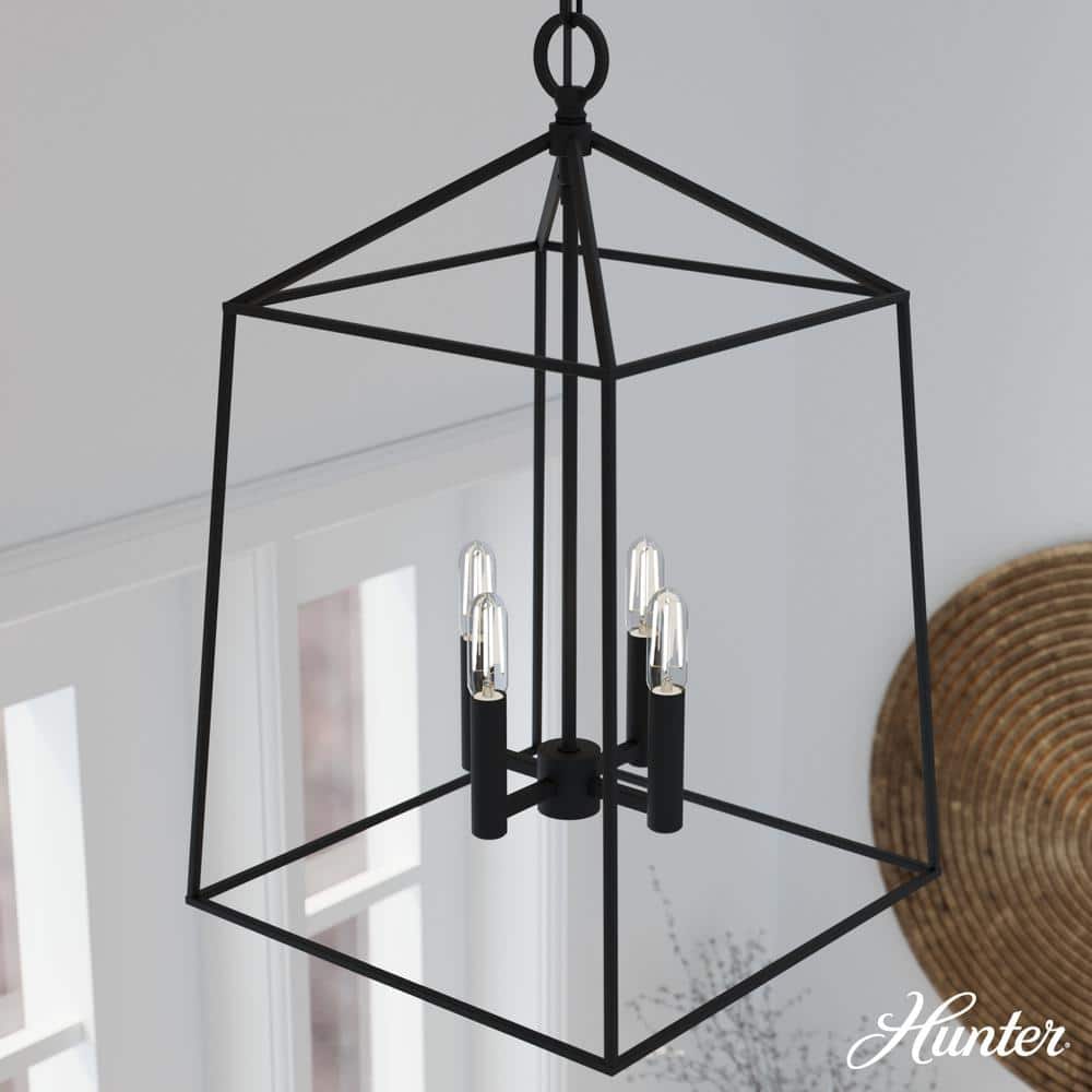 Hunter Fair Oaks 60-Watt 4-Light Matte Black Lantern Pendant Light