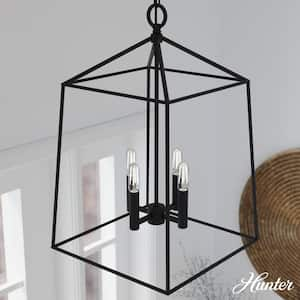 Fair Oaks 60-Watt 4-Light Matte Black Lantern Pendant Light, No Bulbs Included