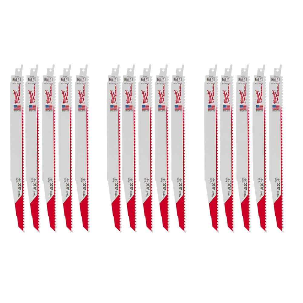 Milwaukee 12 in. 5 TPI AX BiMetal Nail Embedded Wood Cutting SAWZALL Reciprocating Saw Blades (15-Pack)