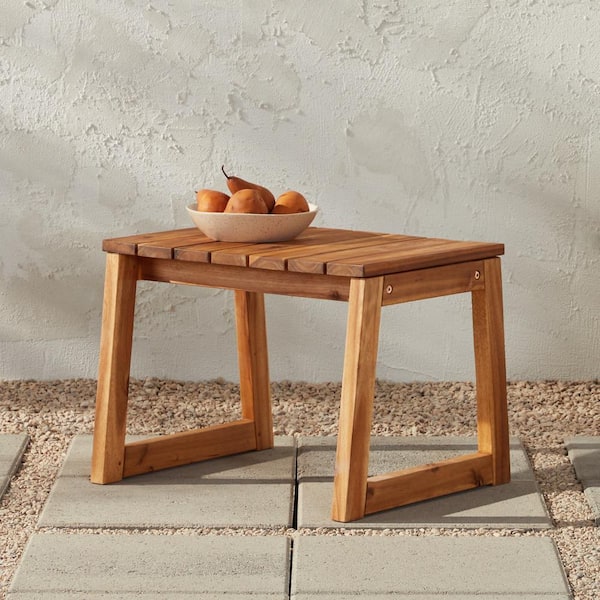 Walker Edison Furniture Company Natural Rectangle Wood Modern Box-Leg Outdoor Side Table