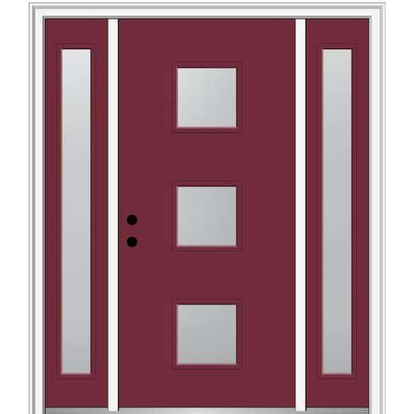 MMI Door 64.5 in. x 81.75 in. Aveline Right-Hand Inswing 3-Lite Frosted Painted Fiberglass Smooth Prehung Front Door w/ Sidelites