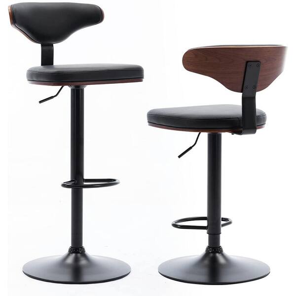 mieres Industrial 43.3 in. Black Low Back Swivel Steel Frame Height Adjustable Bar Stool with Faux Leather Seat (Set of 2)
