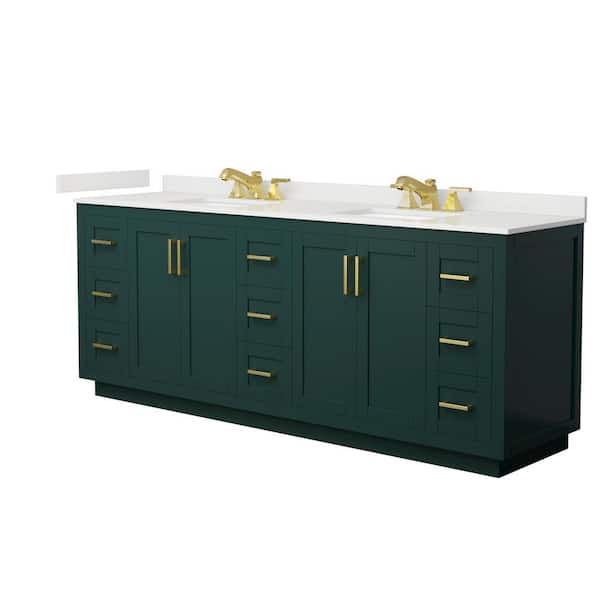 Wyndham Collection Miranda 84 in. W x 22 in. D x 33.75 in. H Double Bath Vanity in Green with White Quartz Top