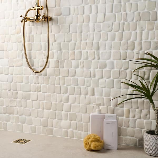 Countryside Pathway lovina White 6 in. x 0.47 in. Natural Stone Mosaic Wall Tile Sample