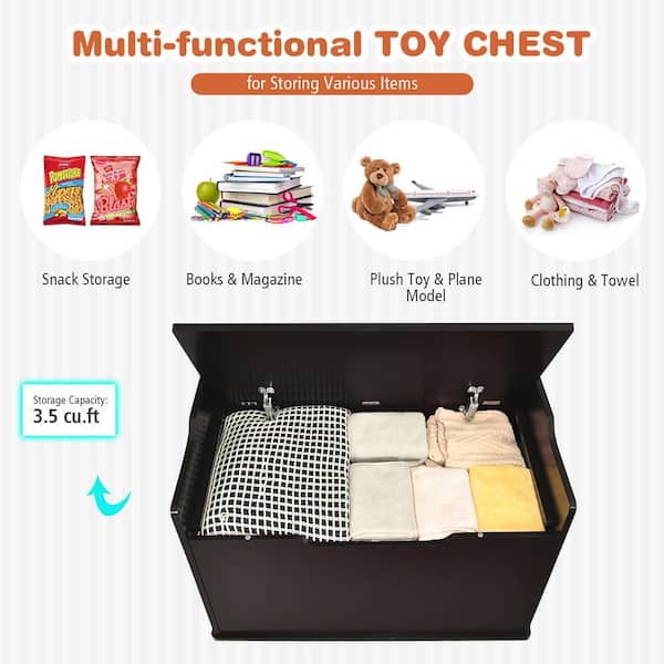 Costway Babyjoy Kids Toy Box Wooden Flip-Top Storage Chest Bench w/ Cushion Safety Hinge Gray