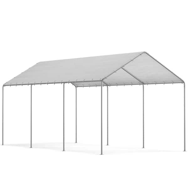 10 ft. W x 20 ft. D Outdoor Portable Carport Waterproof & UV Protected Garage Top Tarp Shelter Cover for Car Boat White