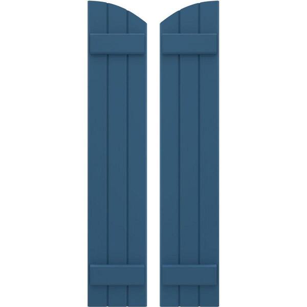 Ekena Millwork 10-1/2 in. W x 71 in. H Americraft Exterior Real Wood Joined Board and Batten Shutters w/Elliptical Top in Sojourn Blue