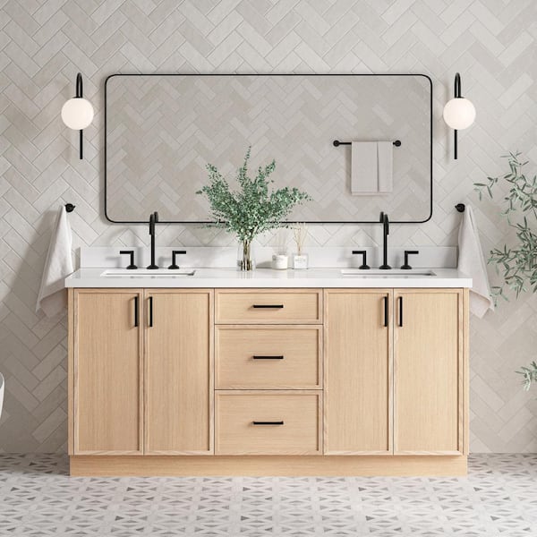 Kelly 73 in. W x 22 in. D x 36 in. H Double Sink Bath Vanity in White Oak with Pure White Quartz Top