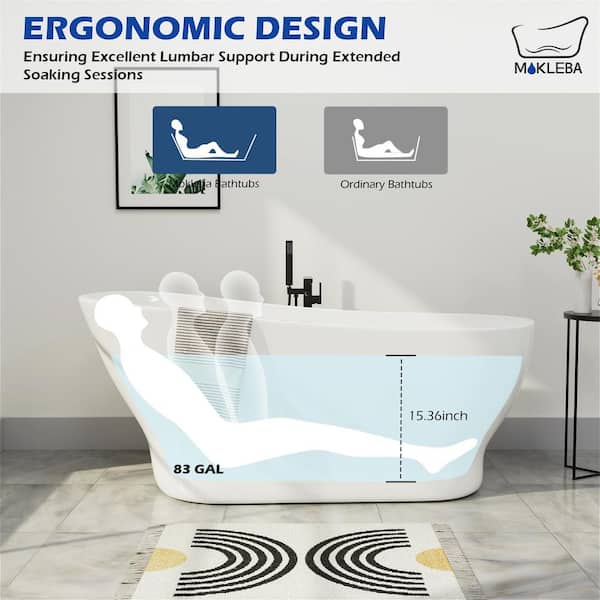 59 in. Acrylic Classic Design Slipper Freestanding Bathtub with uCPC Certificated in White Soaker Tubs