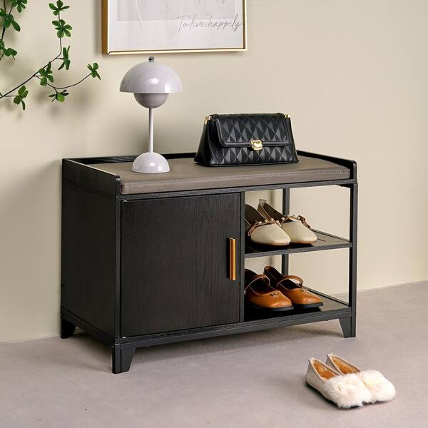 VECELO Black Entryway Bench Shoe Storage Cabinet with Removable