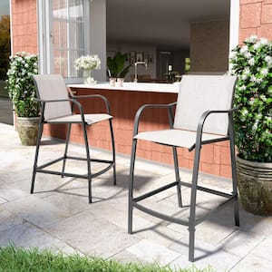 Set of 2 Metal Outdoor Bar Stools Counter Height Patio Bar Chairs in Gray