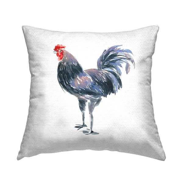 Rooster on White White Square Outdoor Throw Pillow