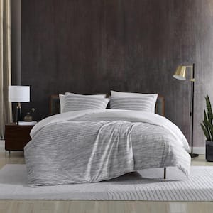 Abstract Stripe 3-Piece Gray Cotton Full/Queen Comforter Set