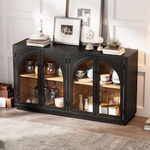 Black MDF 60 in. Storage Sideboard with 4-Door and Adjustable Shelves