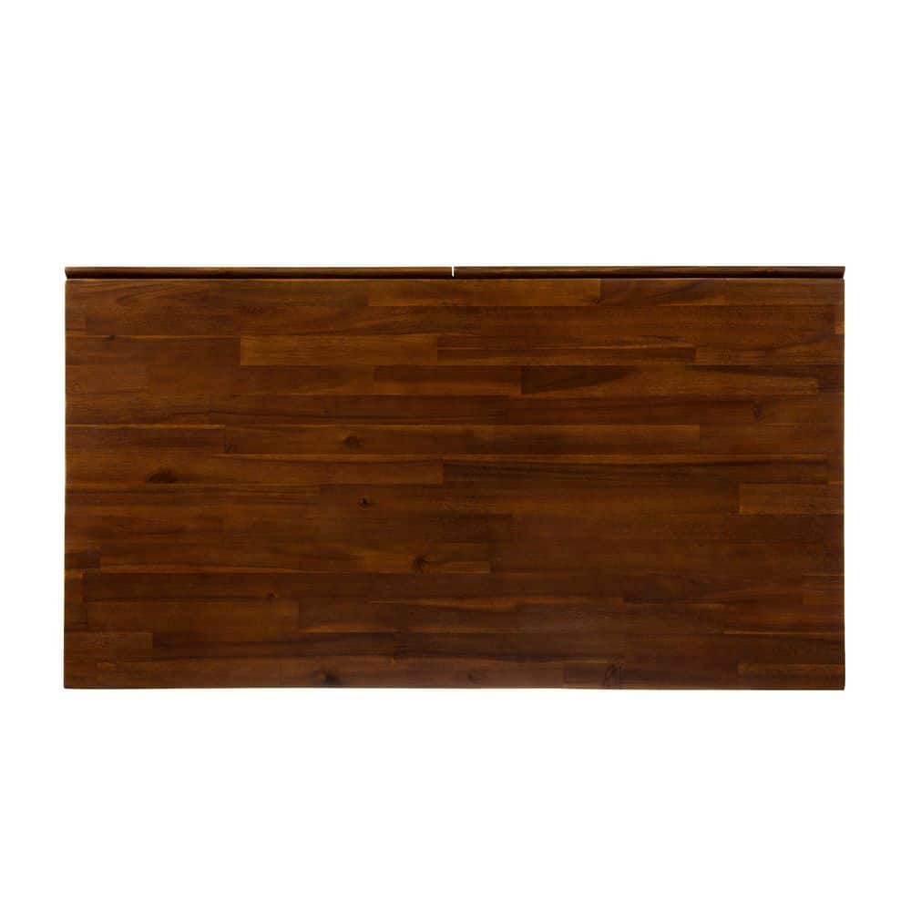 Rustic Dark Oak Acacia Wood Desk with Metal Frame and Dual Drawers