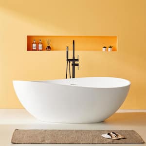 63 in. x 37.4 in. Freestanding Soaking Solid Surface Bathtub with Center Drain in Matte White