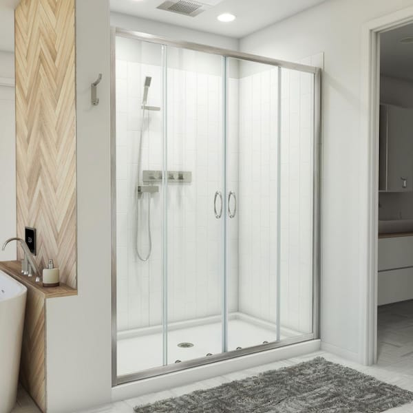 DreamLine Vision 60 in. W x 78-3/4 in. H x 34 in. D x  Sliding Shower Door Base and White Wall Kit in Brushed Nickel