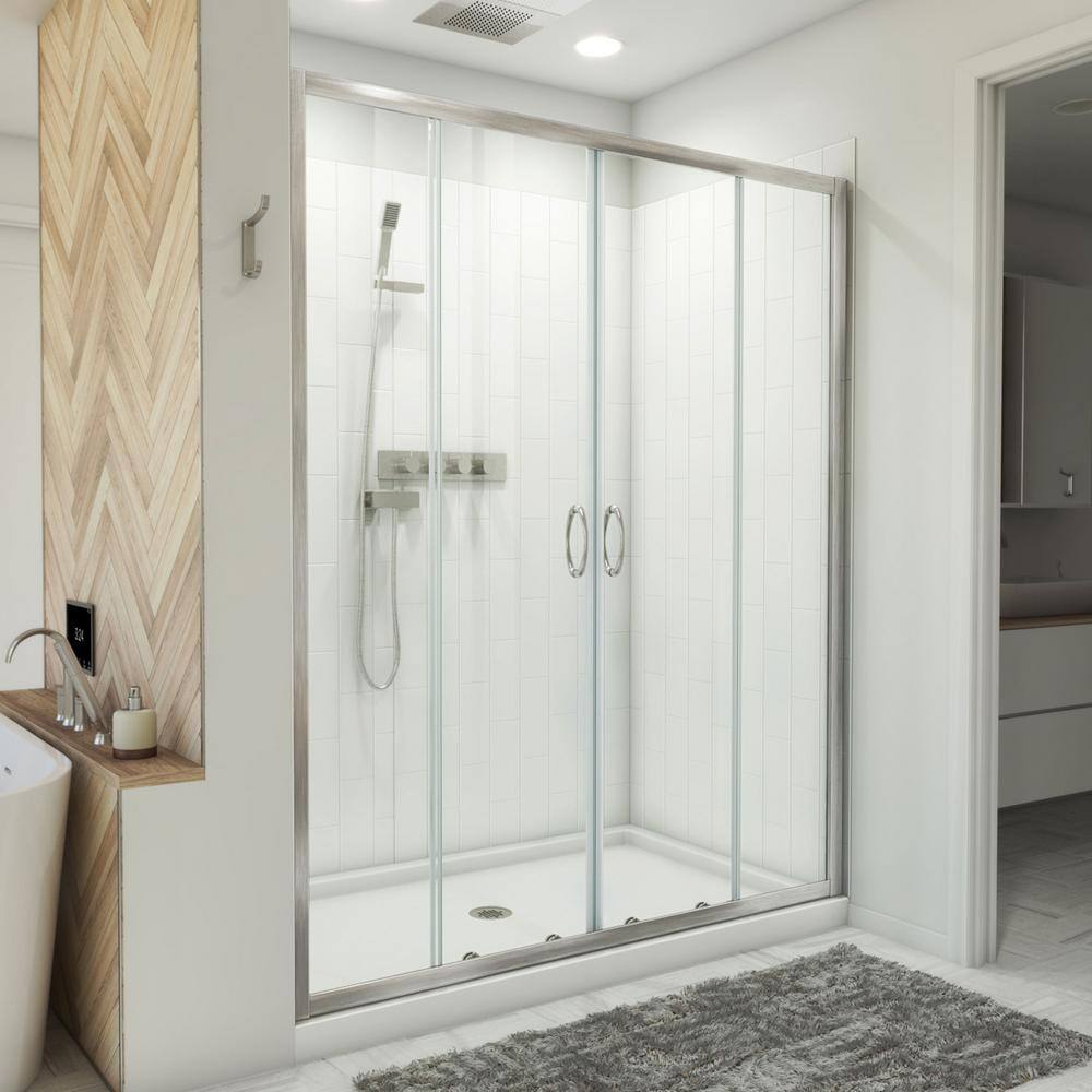 Visions 60" Brushed Nickel Semi Frameless Shower Kit with Acrylic Wall