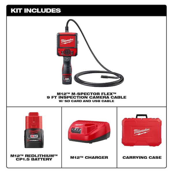 Cable Kit Test Meter 12-Volt Li-Ion Cordless Details about   Milwaukee Inspection Camera 9 ft 