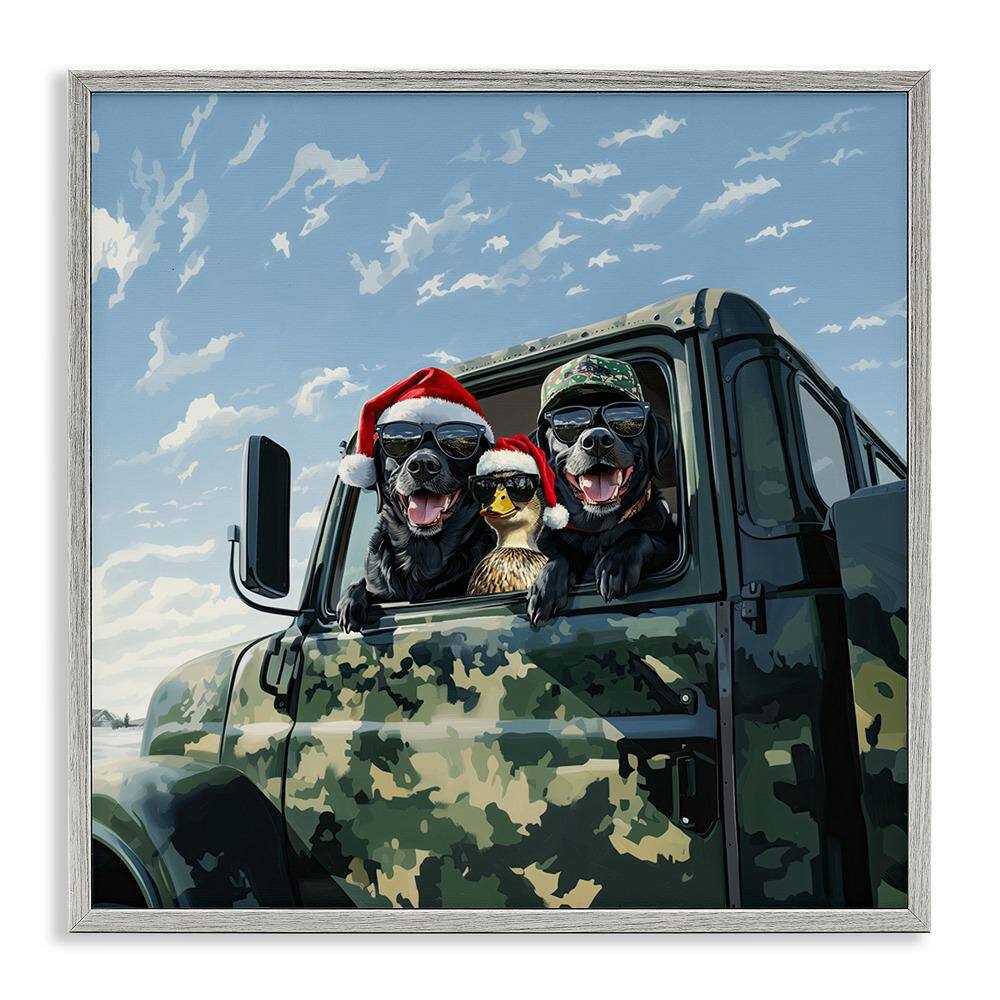 Santa Dogs and Duck by Jim Baldwin 1 Piece Gray Framed Giclee Religious Art Print 17 in. x 17 in. price history on PriceWatchPro
