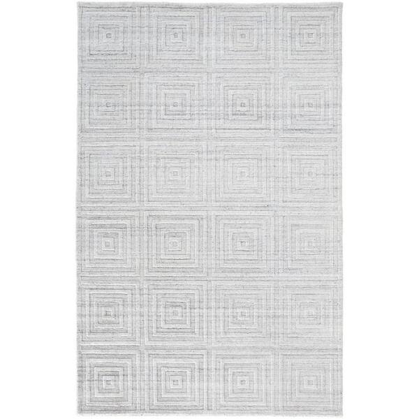 2 X 8 Silver, White Striped Area Rug