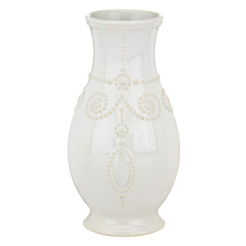 White Ceramic Fluted Table Vase with Embossed Design