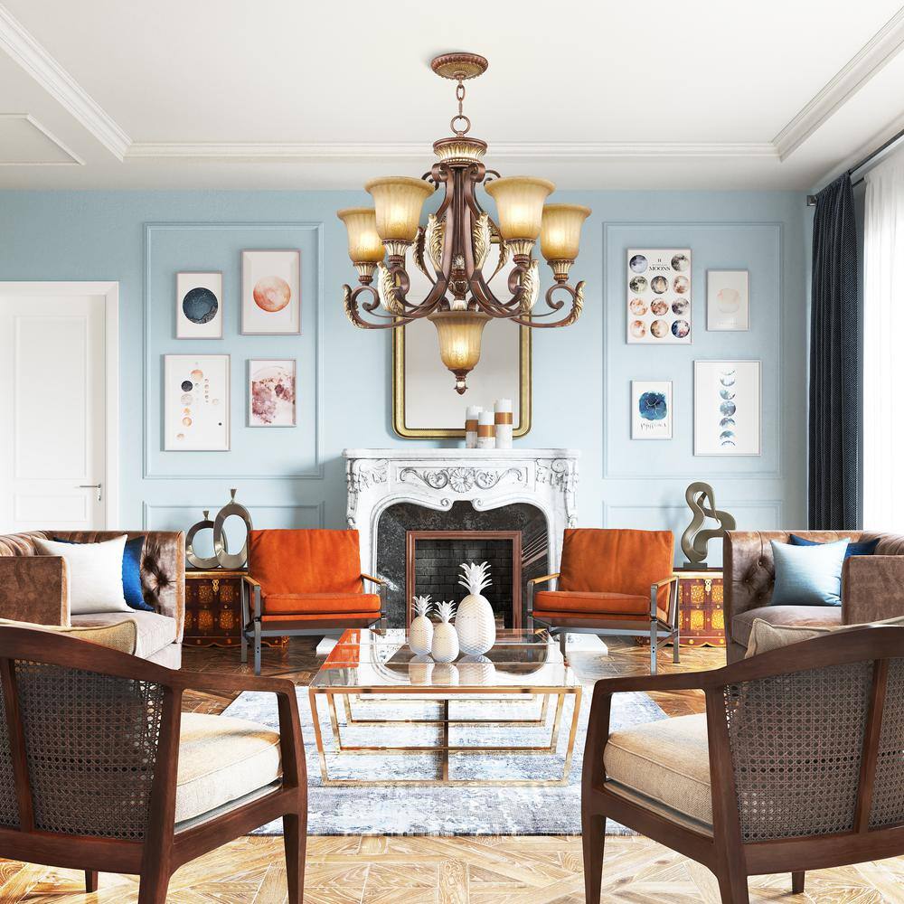 Villa Verona 5-Light Chandelier in Bronze with Aged Gold Leaf Accents