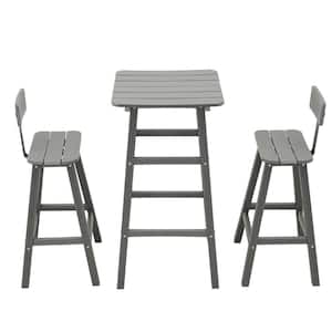 3-Piece Gray Frame HDPE Plastic Outdoor Dining Set