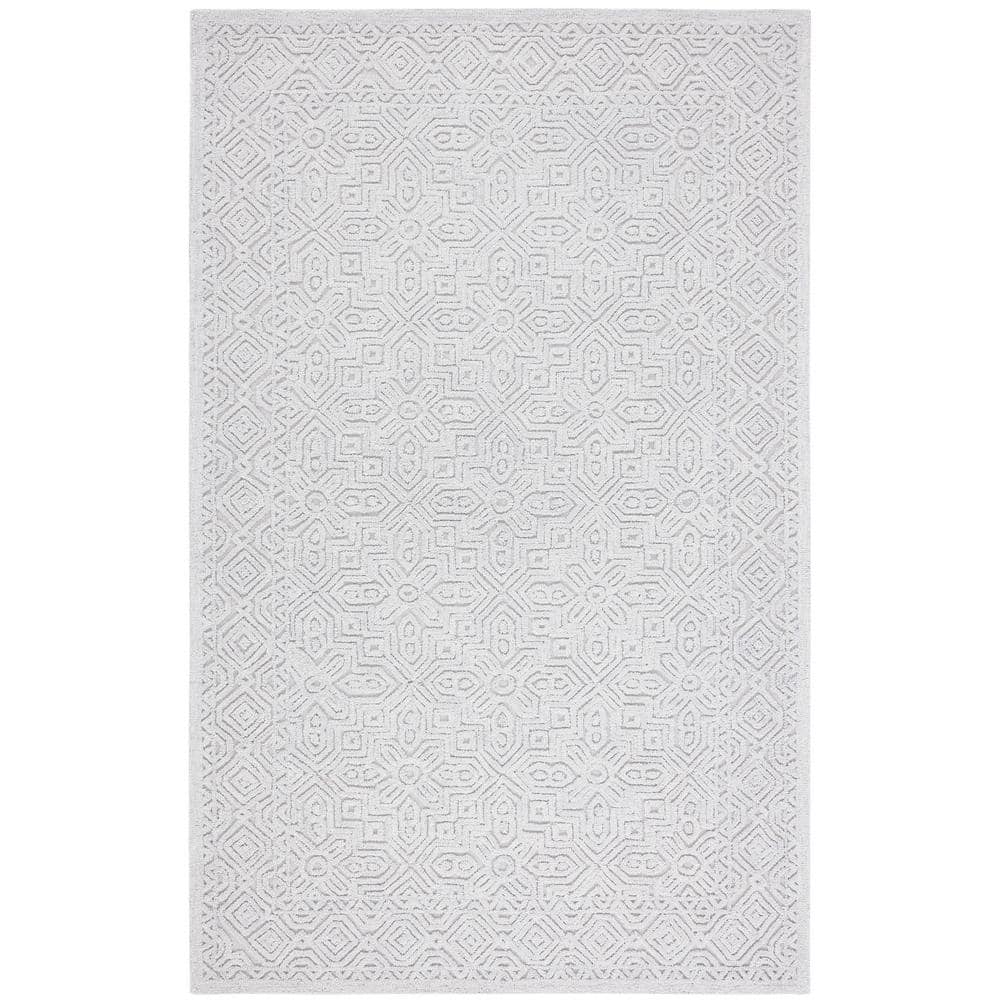Gray Geometric Handmade Wool 6' x 9' Tufted Area Rug